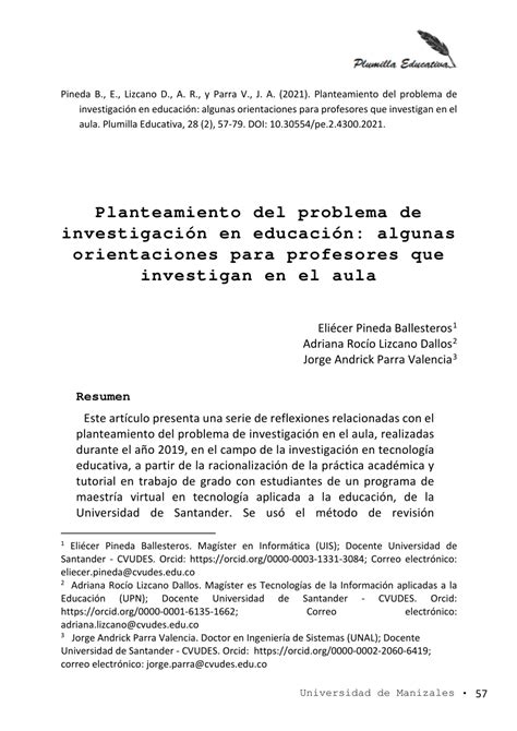 PDF Planteamiento del problema de investigación en educación algunas orientaciones para