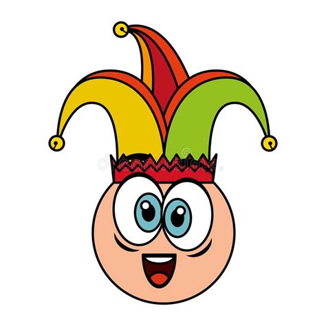 Crazy Emoticon Face With Jester Hat Fools Day Stock Vector