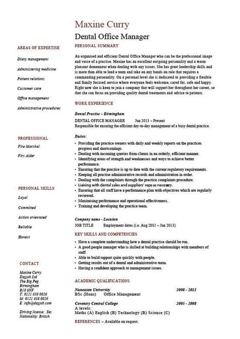 A curriculum vitae (cv), latin for course of life, is a detailed professional document highlighting a person's education, experience and accomplishments. Dental office manager resume | Job resume examples, Resume ...