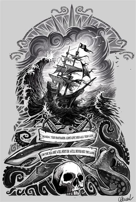 Image Result For Black And White The Pirate Ship Wall Art Pirate Ship Tattoos Nautical Tattoo