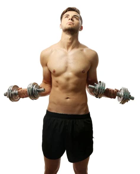 Shirtless Young Man Holding Dumbbells Stock Photo By ©repinanatoly 30505669