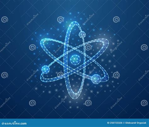 Atom 3d Symbol In Blue Low Poly Style Atomic Neutron Nuclear Design