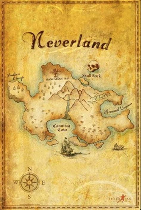 Peter Pan Map To Neverland Peter Pan Disney Neverland Map Peter Pan
