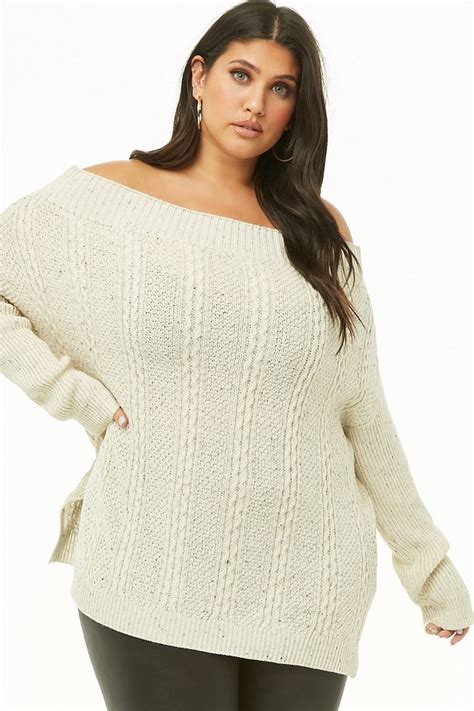 Plus Size Off-the-Shoulder Cable-Knit Sweater in 2019 | Cable knit