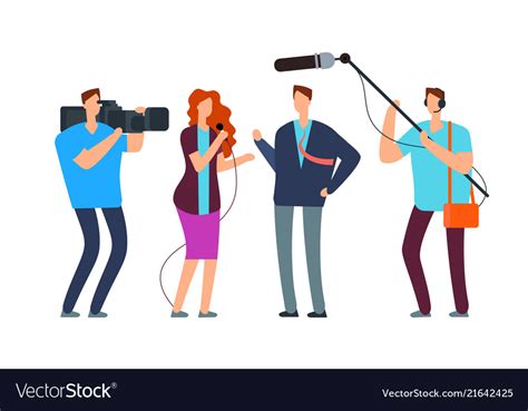 Journalists Take Interview Broadcasting Reportage Vector Image