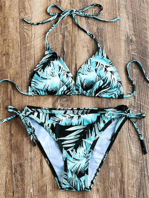Tropical Print Triangle Bikini Set Sheinsheinside
