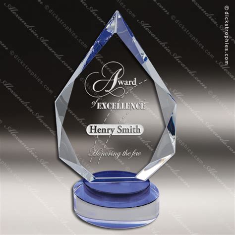 Crystal Blue Accented Modern Diamond Trophy Award Blue Accented Crystal