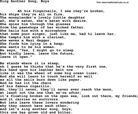Leonard Cohen Song Sing Another Song Boys Lyrics