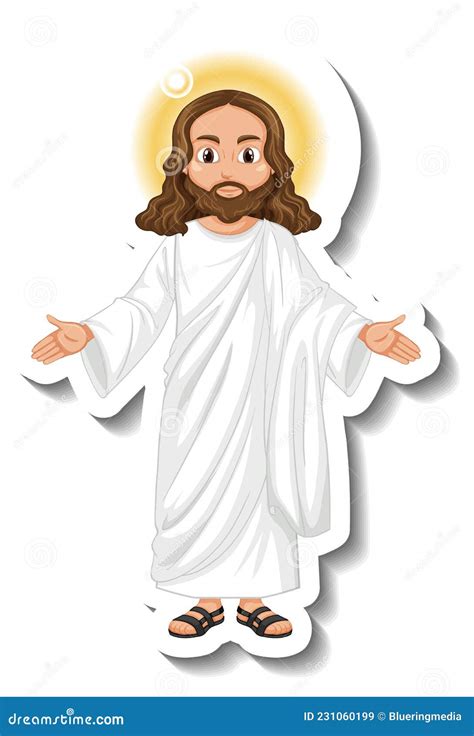 Jesus Christ Cartoon Character Sticker On White Background Stock Vector