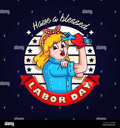 Labor Day Retro Cartoon Lady Showing Off Her Muscles While Holding A Wrench Perfect For Logos