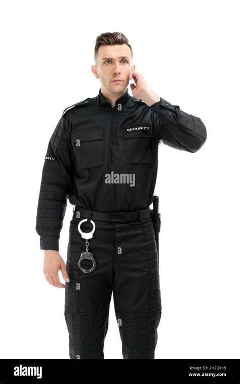 Male Security Guard In Uniform On White Background Stock Photo Alamy