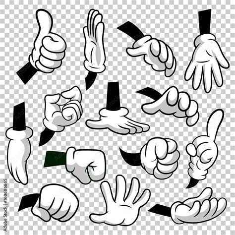 Cartoon Hands With Gloves Icon Set Isolated On Transparent Background