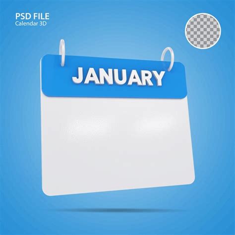 Premium Psd 3d Illustrations January Calendar Blue