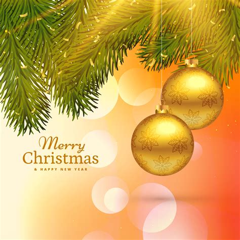 Beautiful Merry Christmas Greeting Card Design With Hanging Gold