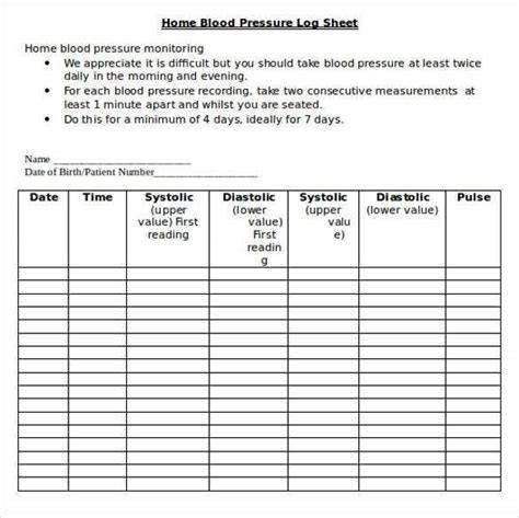 Printable Chart For Recording Blood Pressure Readings Daxspring