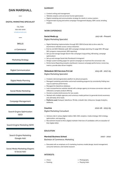 Digital marketing manager resume (text format). Free Real Professional Resume Samples | VisualCV
