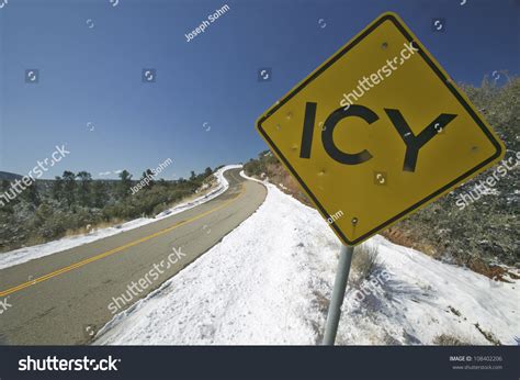 Icy Road Sign After Fresh Snow Near Pine Mountain Club Kern County