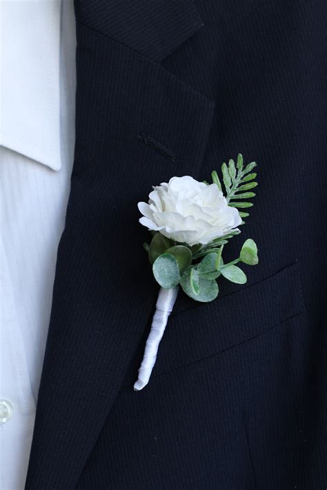 White Boutonniere For Men Greenery Boutonniere Eucalyptus Etsy