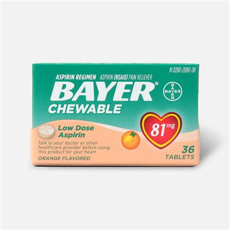 Bayer Low Dose Baby Aspirin 81mg Chewable Orange 36 Ea