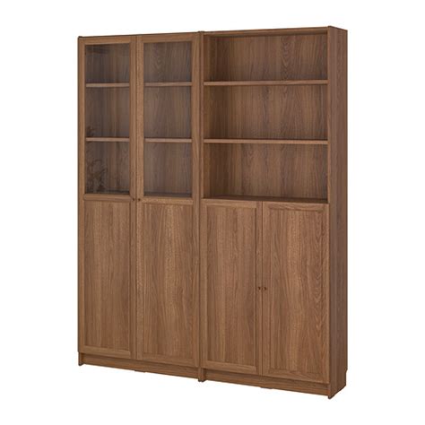 Billyoxberg Bookcase With Panelglass Doors Brown Walnut Effect