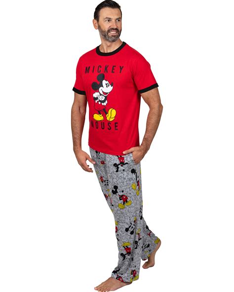 Disney Classic Mickey Mouse Mens Pajama Red Tee And Lounge Pant Set