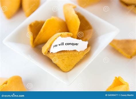 Open Fortune Cookie You Will Conquer Stock Image Image Of Dessert