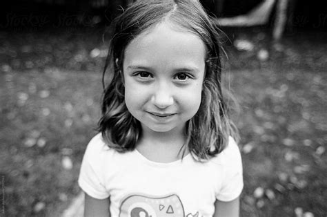 Close Up Black And White Portrait Of A Cute Young Girl By Stocksy