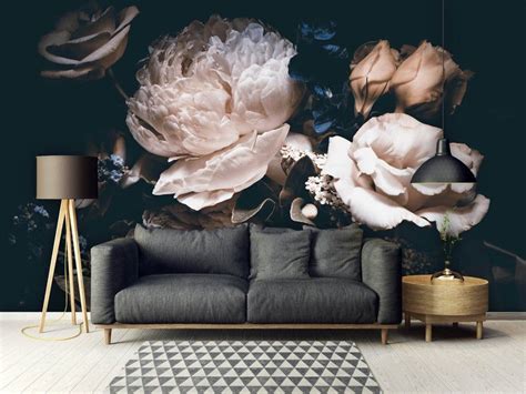 Removable Wallpaper Peel And Stick Floral Mural Peonies Etsy Peony
