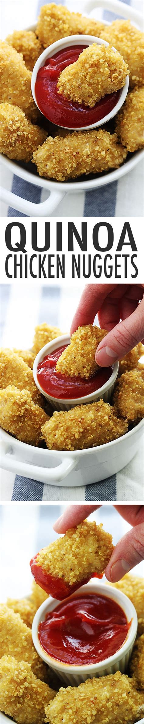 Now, take one chicken piece at a time and dip it in the egg mixture and coat it with the crumb mixture. Easy, healthy, Quinoa Chicken Nuggets - These nuggets are ...