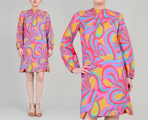 60s psychedelic dress groovy paisley print mod go go twiggy etsy long sleeve shift dress