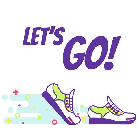Running Sneakers Lineart Text Lets Go Vector Flat Illustration