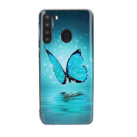 For Galaxy A21 Luminous Tpu Mobile Phone Protective Case Butterfly