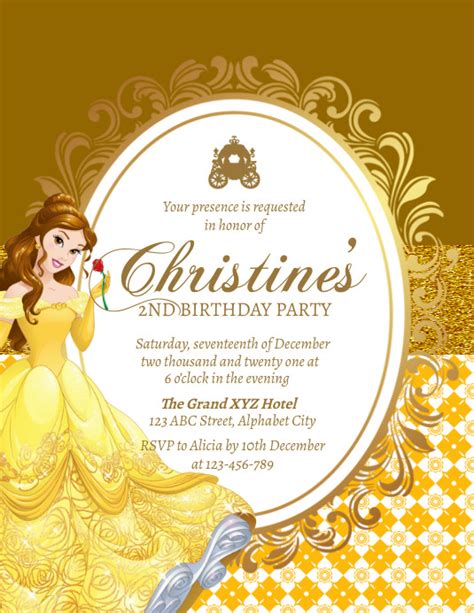 Princess Belle Birthday Invitation Template Postermywall