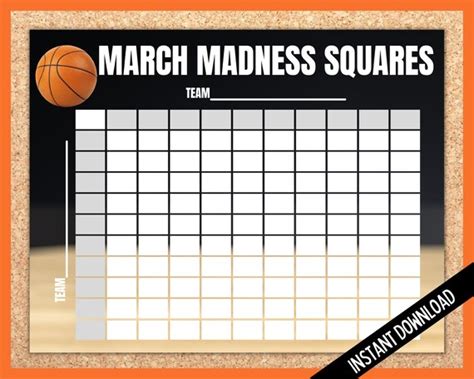 March Madness Basketball Squares Printable Basketball Squares Game
