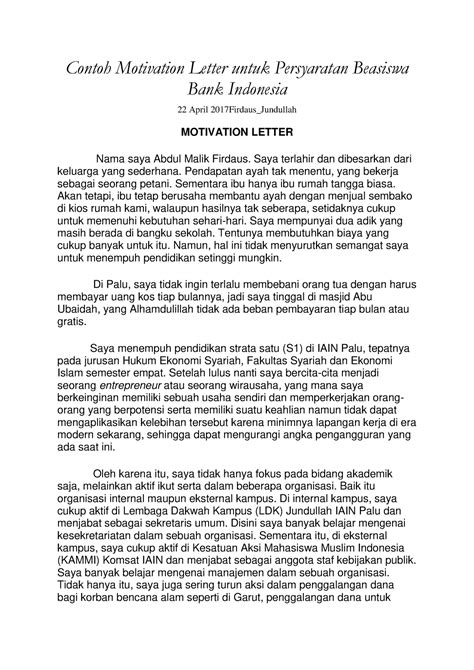 Pdf Contoh Motivation Letter Untuk Persyaratan Beasiswa Bank Compress