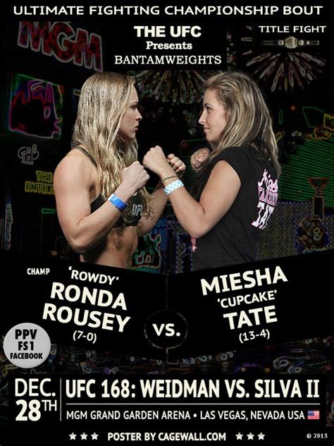 Ufc 168 Ronda Rousey Vs Miesha Tate Ii Poster And Overview Ufc Mma