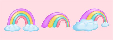 Collection Of 3d Cartoon Rainbows In Vibrant Color Stock Vector