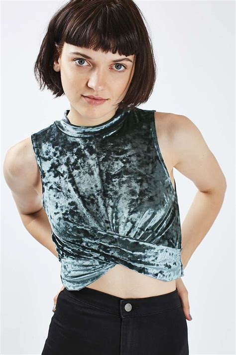 Crushed Velvet Twist Front Top Tops Clothing Topshop Europe