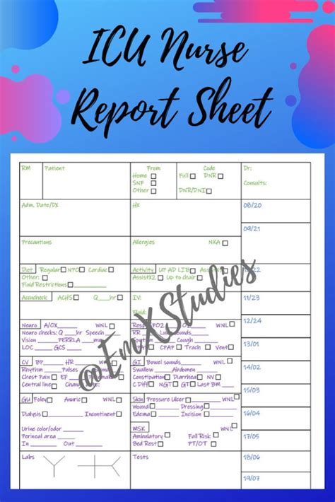 1 Patient Nurse Report Sheet Detailed Icu Report Sheet Etsy