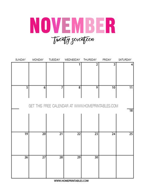 November 2017 Calendar Printable 00 Home Printables
