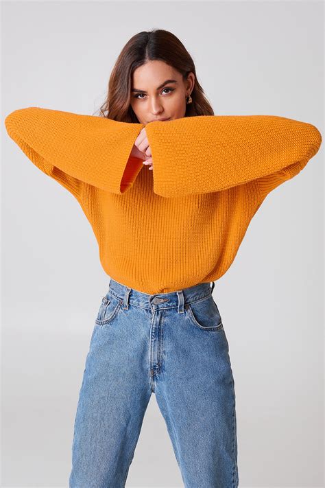 Cropped Long Sleeve Knitted Sweater Orange Na Kd
