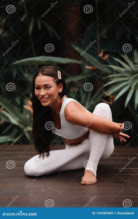 Asian Yoga Instructor In Outdoor Exercise Stock Image Image Of