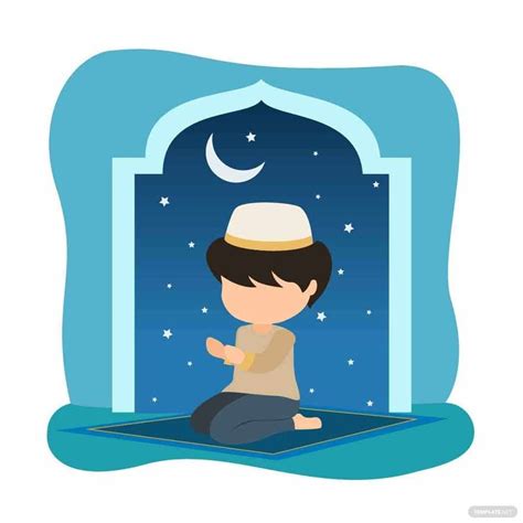 Muslim Boy Praying Vector In Illustrator Svg  Eps Png Download