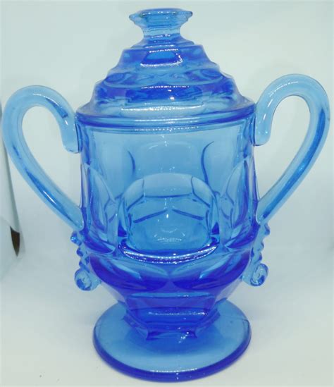 Vintage Fostoria Hfm Argus Cobalt Blue Glass Pedestal Sugar Bowl W Lid