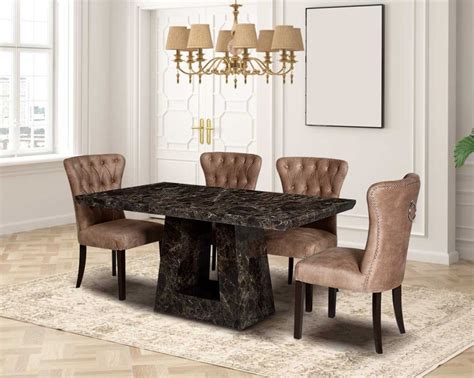 Riccardo 6 And 8 Seater Marble Dining Table With Sillon Wooden Dining Chair