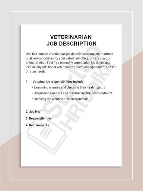 They provide assistance to property managers and even take over their work when they are unavailable. Use this sample Veterinarian job description template to ...
