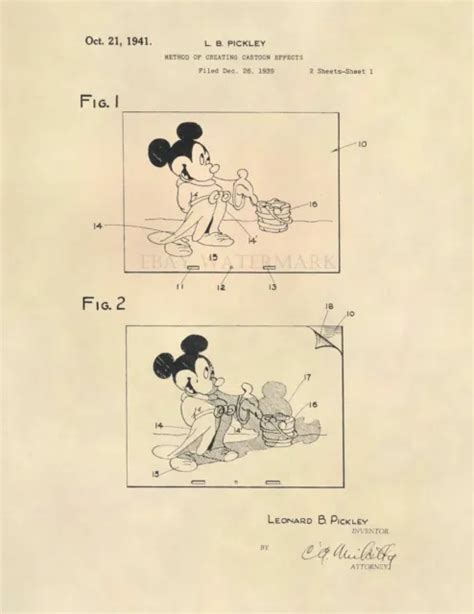 Mickey Mouse Animation Us Patent Art Print Original Vintage Walt Disney 604 1077 Picclick