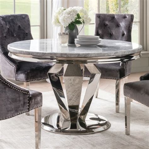Find here online price details of companies selling marble dining table. Arlesey Marble Dining Table Round In Grey And Steel Legs ...