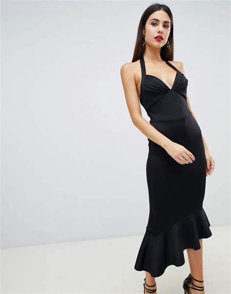 Asos Design Scuba Halter Pephem Midi Dress Dresses Asos Designs