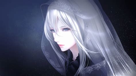 Anime Woman White Hair Blue Eyes